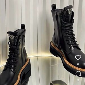 Copy - Prada Black Leather Lace-Up Boots